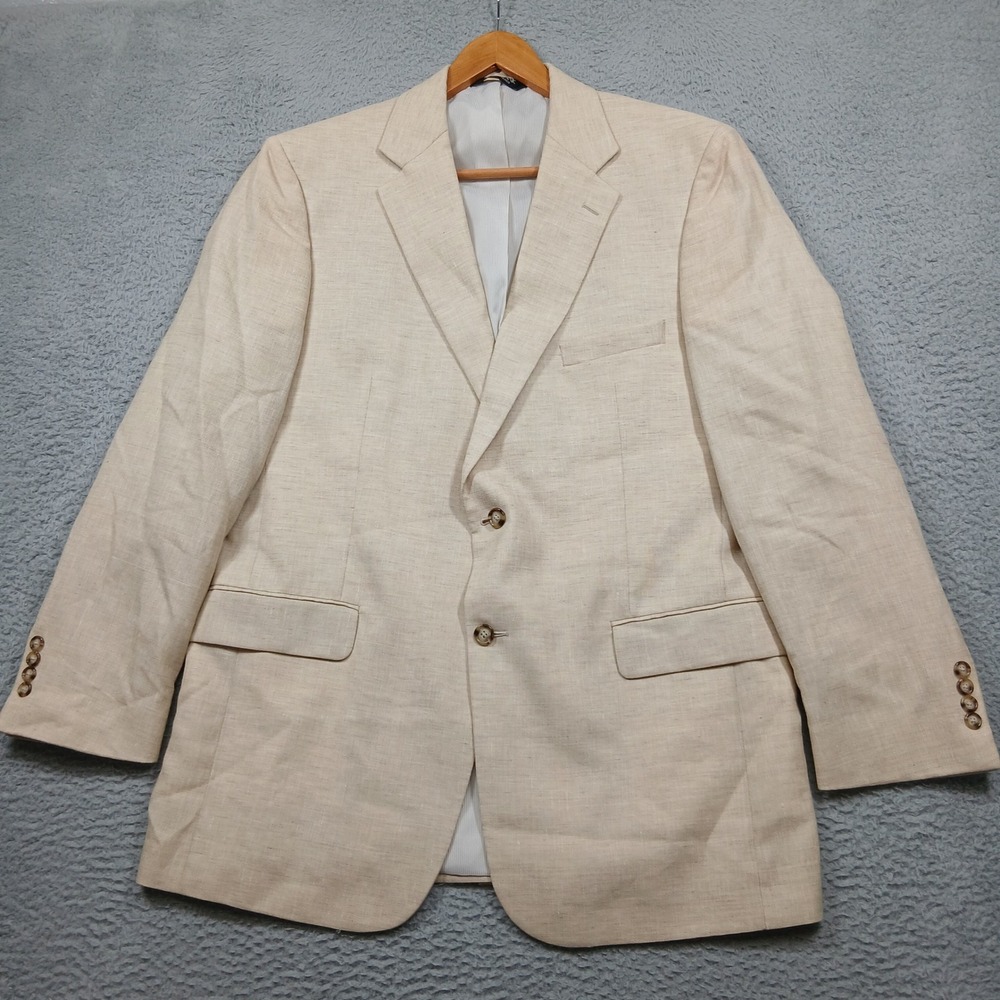 Jos. A. Bank Men's‎ 44L Beige Linen Wool Blend Two Button Sport Coat Blazer